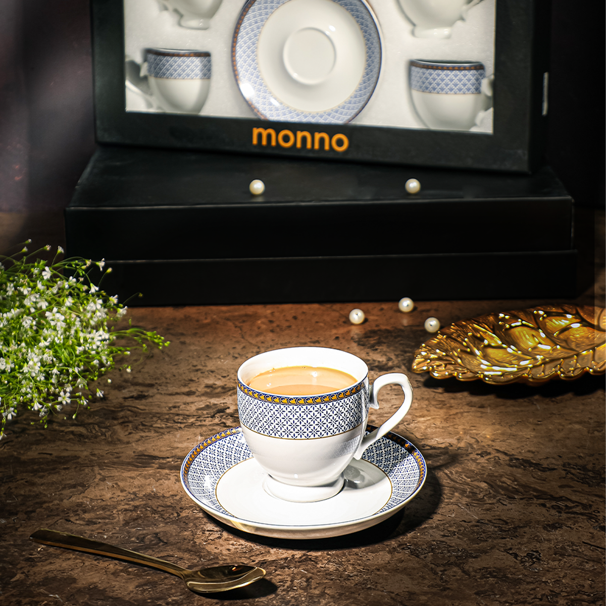 Indigo 12 Pcs Tea Cup & Saucer Set Monno Ceramic