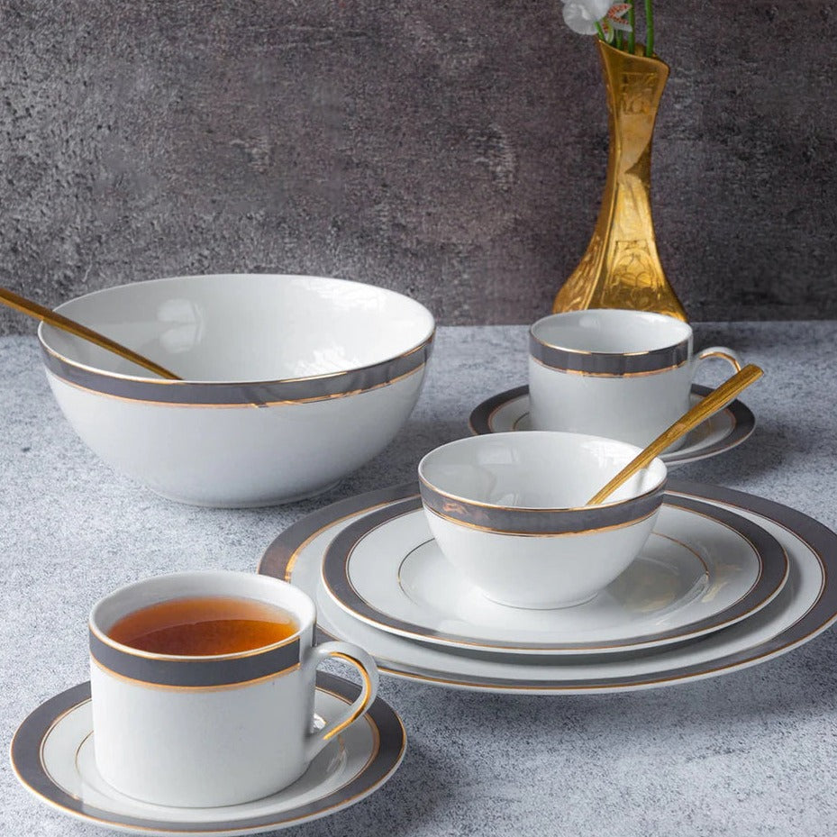Ribbon Grey Dinner Set Monno Ceramic