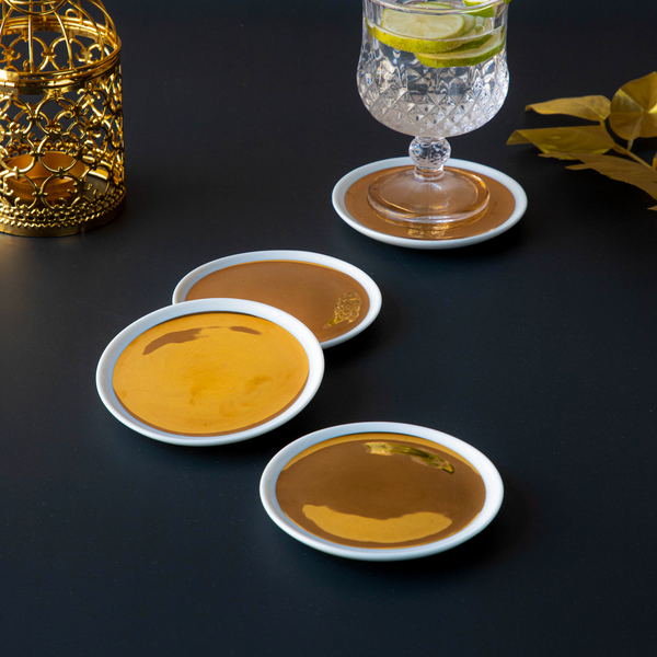 4 Pcs Golden Ceramic Coaster Set