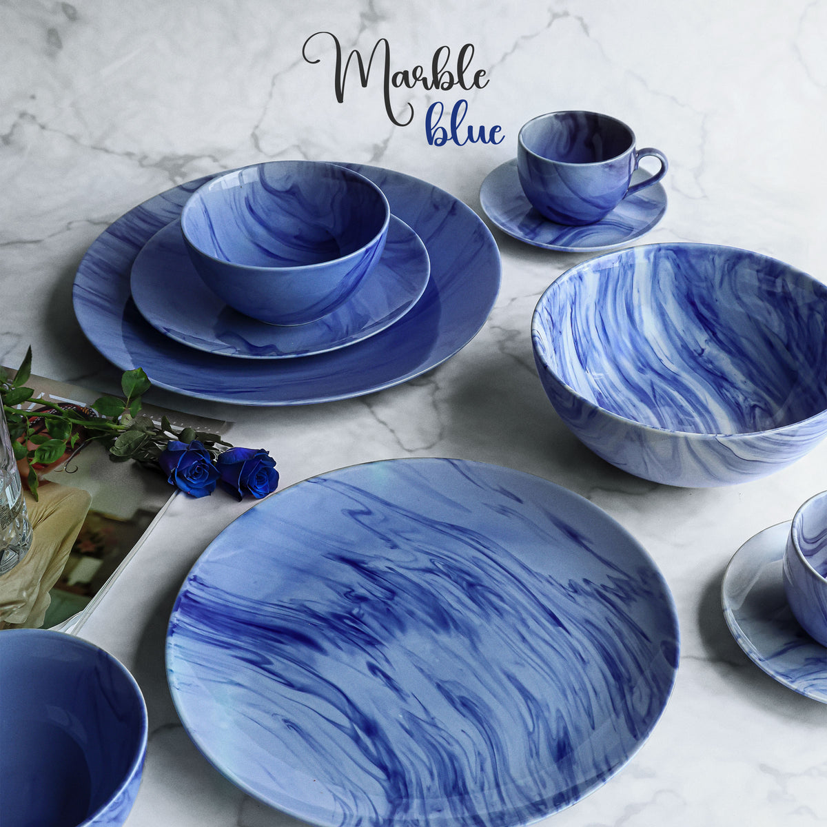 Marble Blue Dinner Set