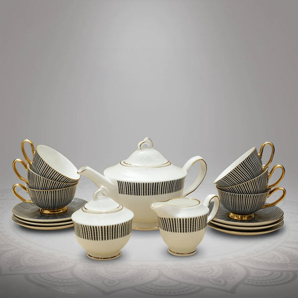 Black Stripe 15 Pcs Tea Set