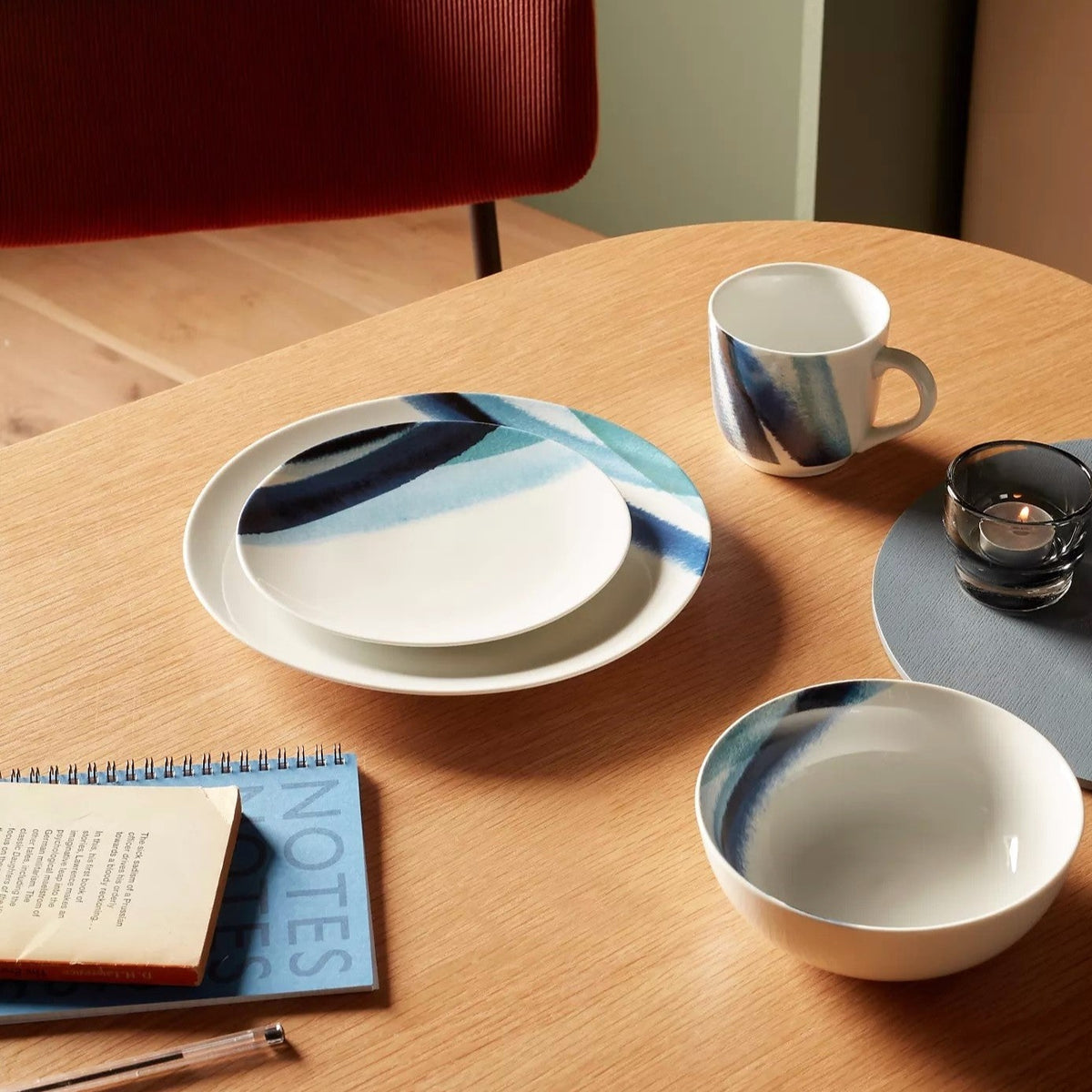 Watercolor Stripe Blue Serving Set
