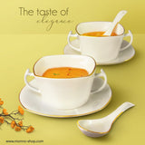 3 Pcs Gold Line Square Soup Set Bone China