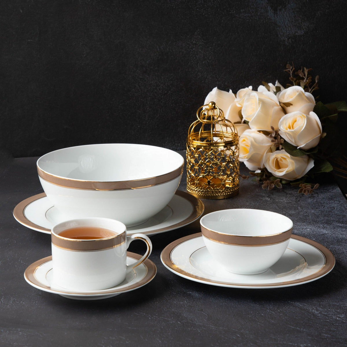 Ribbon Brown Dinner Set