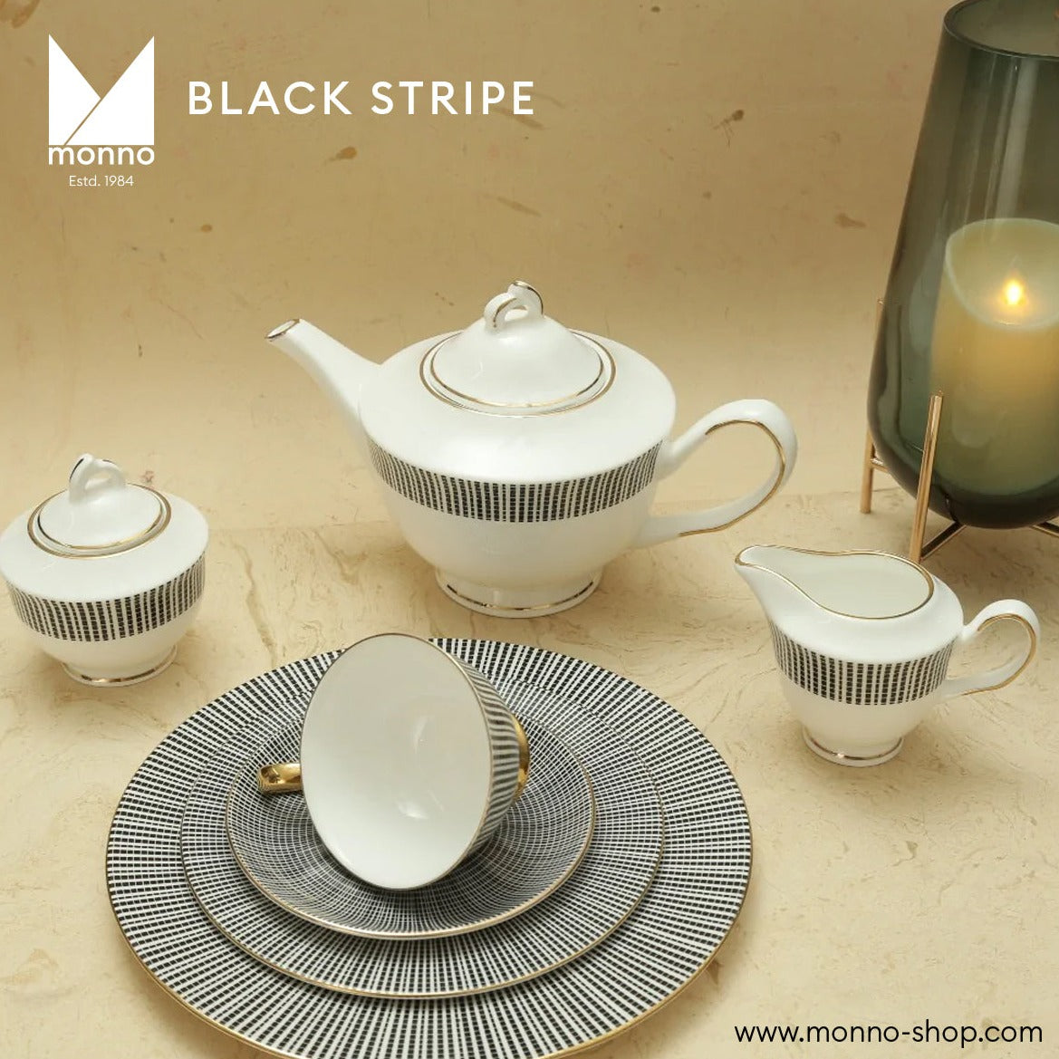 Black Stripe Bone China Dinner Set