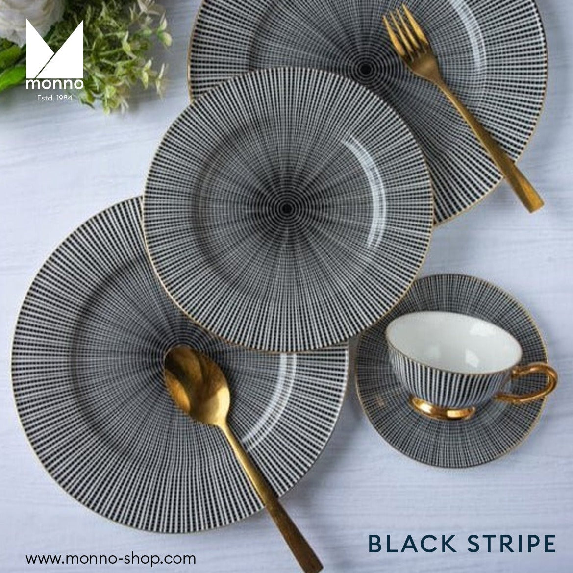 Black Stripe Bone China Dinner Set