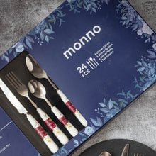 Burgundy Petals 24 Pcs Ceramic Cutlery Set