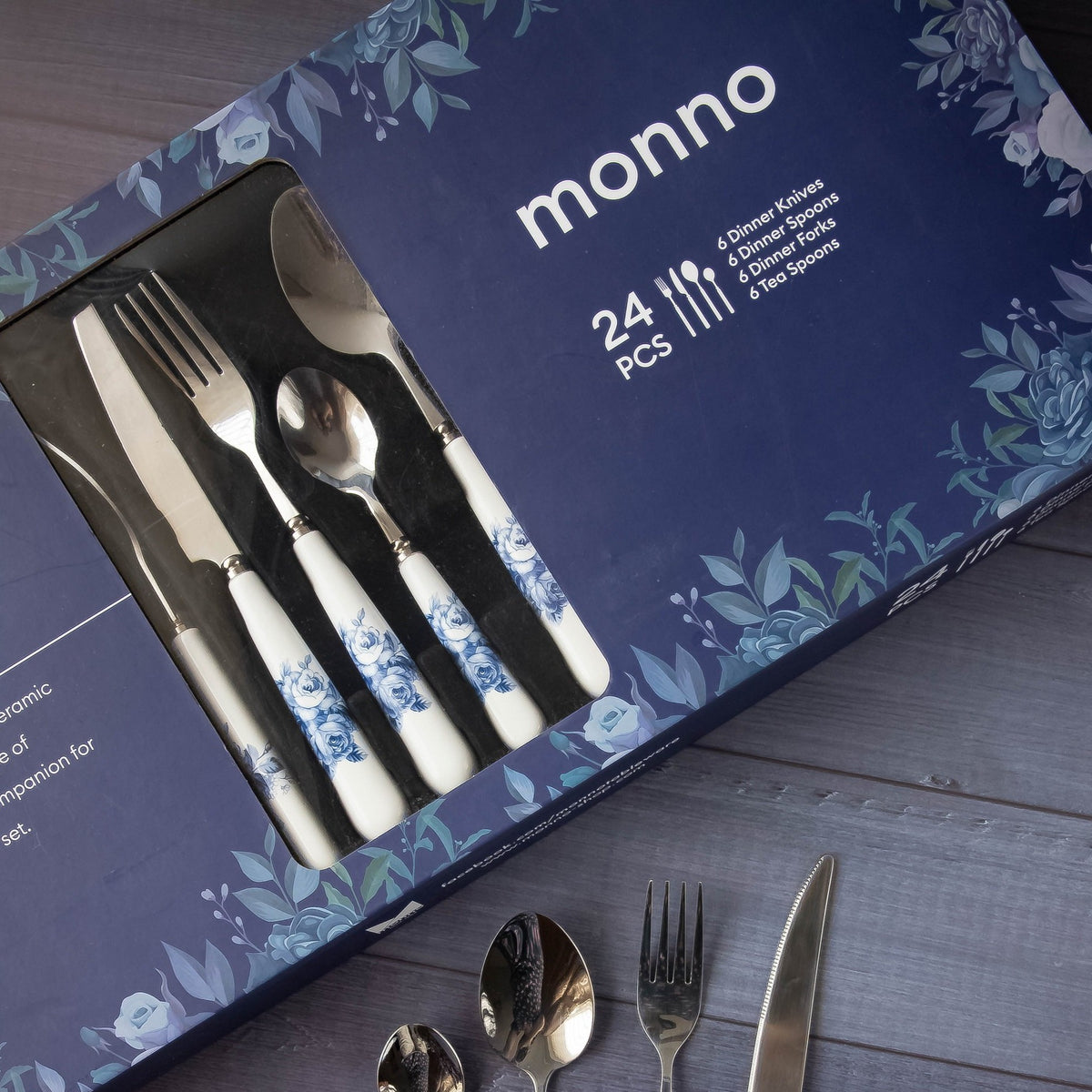Blue Blossom 24 Pcs Ceramic Cutlery Set