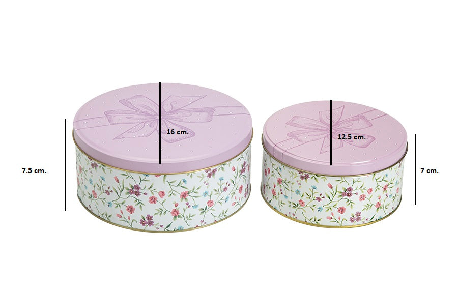 2 Pcs Round Tin Box Flower Blossom