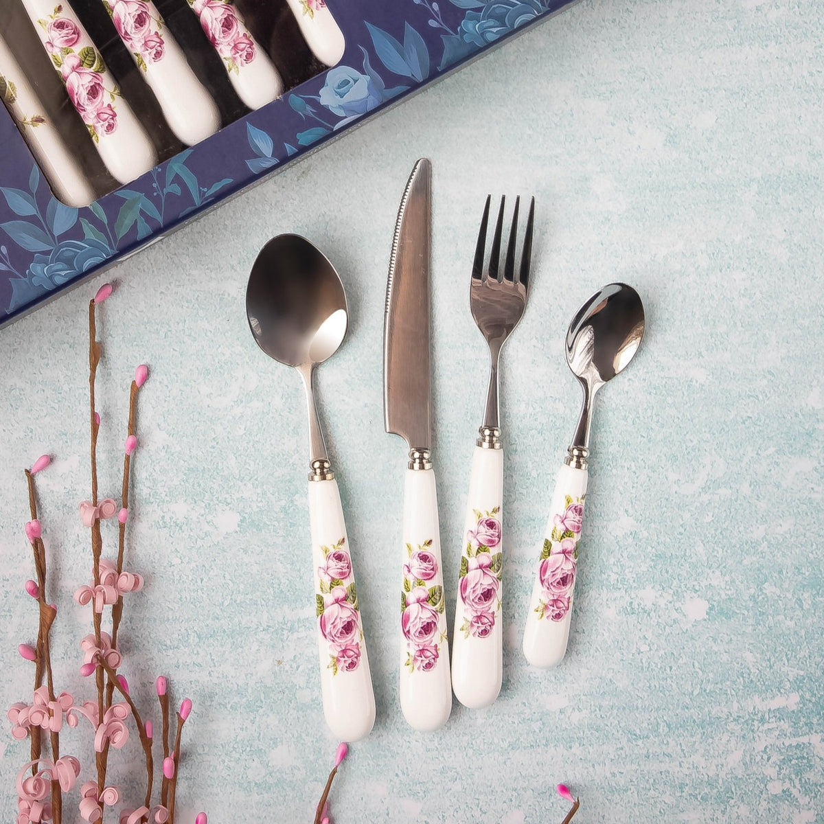 Pink Romance 24 Pcs Ceramic Cutlery Set