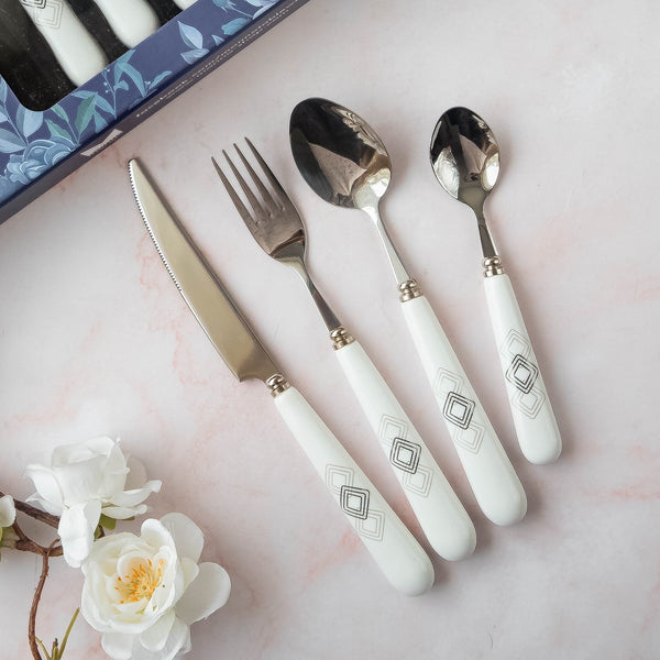 Silver Crystals 24 Pcs Ceramic Cutlery Set
