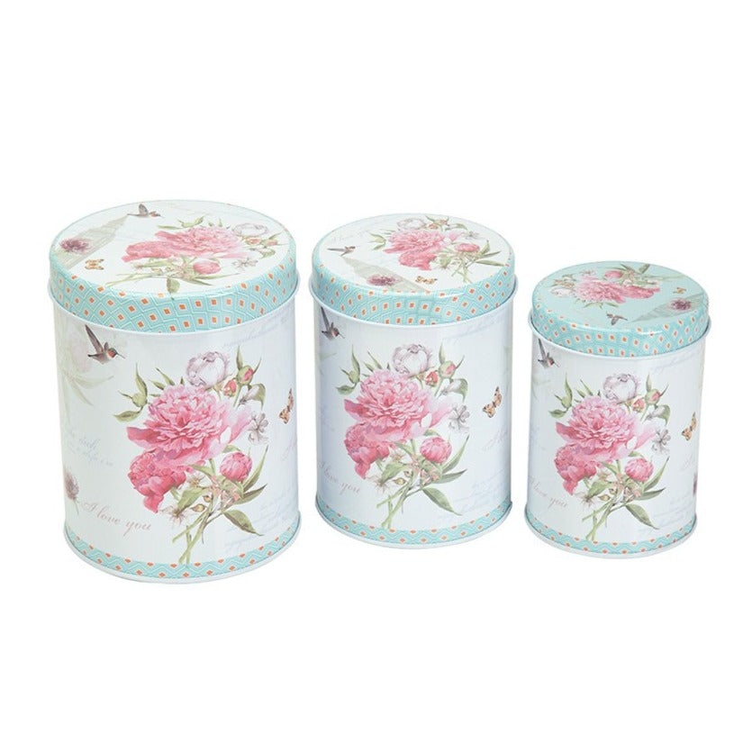 3 Pcs Pillar Tin Box Rose