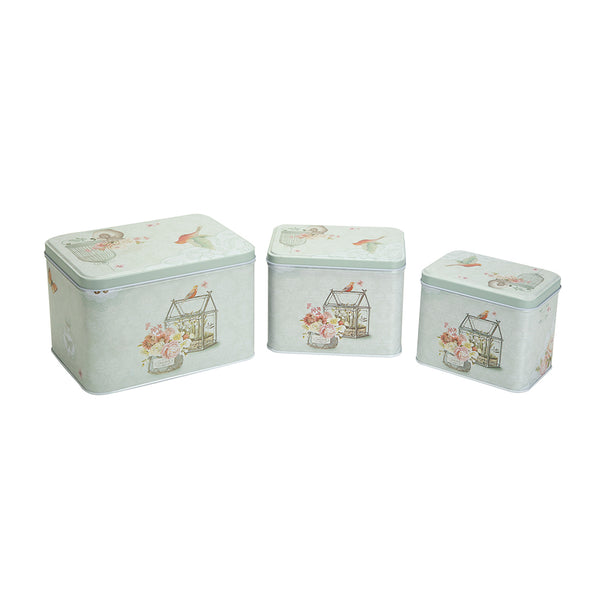3 Pcs Square Tin Box Bird and Case