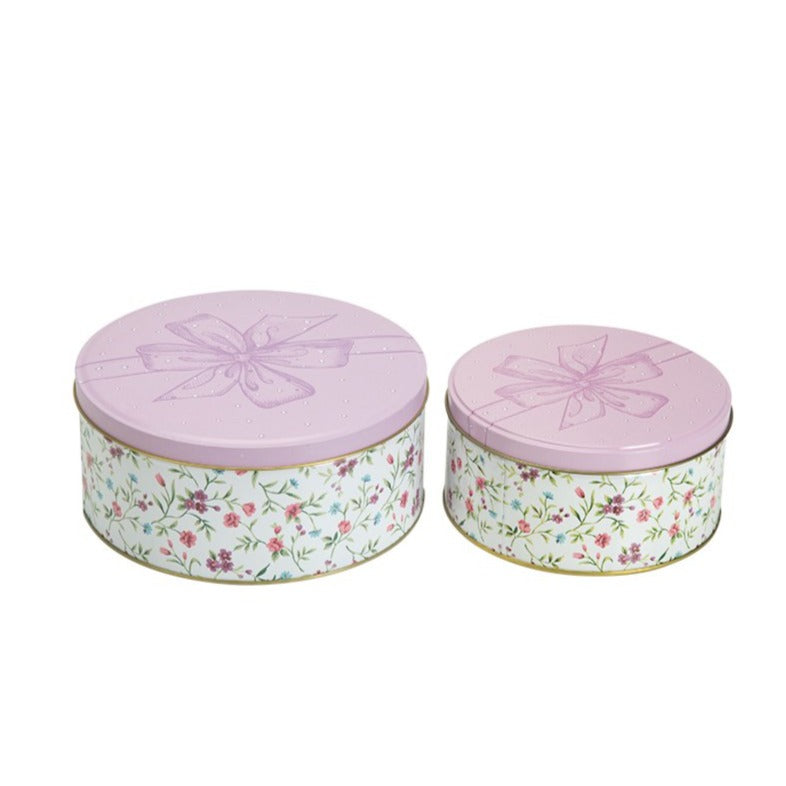 2 Pcs Round Tin Box Flower Blossom